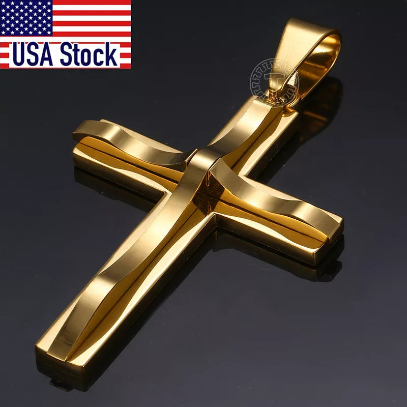 Cross Pendant Necklaces For Men or women, Black, Gold, Silver Stainless Steel Charm Chain Male Hip Hop Jewelry